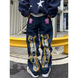 SHOPMOCHO Men's letter star print y2k jeans American style hip hop high waist loose layered straight zipper fashion pants trend hot sale