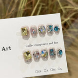 SHOPMOCHO Sweet Lovely Cartoon Bear Long Coffin Stiletto Fake Nails Bowknot Pearl Diamond Flowers Cat Eyes Wearable Fake Nails