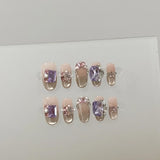 SHOPMOCHO Sweet Lovely Cartoon Bear Long Coffin Stiletto Fake Nails Bowknot Pearl Diamond Flowers Cat Eyes Wearable Fake Nails