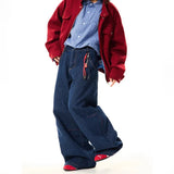 SHOPMOCHO New Korean Retro Blue Straight Leg Jeans Casual Loose Wide Leg Pants Fashion Men's Wide Jeans High Quality Pants