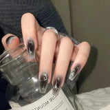 Shopmocho 24 PCs Long French Minimalist Moon Nails with 1 Jelly and 1 Nail File