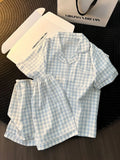 SHOPMOCHO Ins Japanese-Style Minimalist Women's Pajamas Summer Bubble Cotton Cute Girl Loose Short-Sleeve Shorts Loose Summer Outfit Set