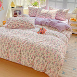 SHOPMOCHO American Pastoral Floral Printed Bedding Set Soft Skin-Friendly Double King Size Duvet Cover Set with Flat Sheet and Pillowcases