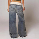 Shopmocho New Hip Hop Splice Fashion Basics Retro Jeans for Women's Simple Dressing Up Daily Necessary Wide Leg Pants Baggy Cargo Pants