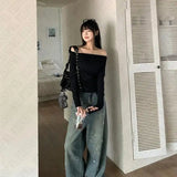 Shopmocho Sexy Punk Y2k Long sleeve Crop Top One shoulder Harajuku Grunge Goth Pullover Streetwear Hip Hop Baby Tee Retro Fashion Top EMO
