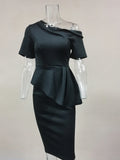 Shopmocho Women Off Shoulder Dress Elegant Asymmetric Neckline Bodycon Dress Fashionable Party Cocktail MIDI Dresses
