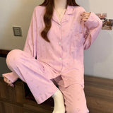SHOPMOCHO Pink Bow Tie Design Pajamas for Women Long Sleeve Top & Elastic Waist Pants Pajamas Set Harajuku Style Casual New Home Wear