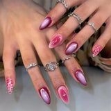 SHOPMOCHO 24pcs French Almond Press on Nails Blue False Nails Star Pattern Wearable Stick-on Nails Fake Nail Uñas Накладные Ногти 네일팁