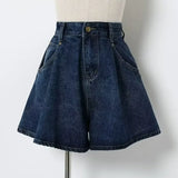SHOPMOCHO High Waist Wide Leg Short Jeans Women's Summer Thin Loose Slimming A- Line Hot Pants plus Size Cover Hip Versatile Shorts