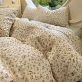 SHOPMOCHO Fashion Floral Duvet Cover Set with Flat Sheet Pillowcase No Filler Girls Twin Full Queen Size Korean Soft Bedding Set