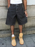 SHOPMOCHO Men's Summer Black-Grey Loose Baggy Denim Shorts