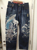 SHOPMOCHO Japanese Retro Selvedge Jeans Man Y2K High-end Brand Natural Indigo Dip Dyeing Harajuku Mopping Pants
