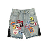 SHOPMOCHO Fashion Retro Streetwear Y2K Men Jeans Popular Patch Gothic Punk Style Shorts Embroidered Willow Nail Design Loose Casual Jeans