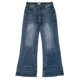 SHOPMOCHO Retro Washed Flare Jeans Y2K Trendy Streetwear Panel Stitching Pocket Embroidered Bootcut Jeans Unisex Wide Leg Denim Trousers
