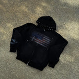 SHOPMOCHO American street retro Union Jack print black loose rivet hat with minimalist design zipper Y2K sweatshirt jacket