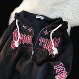 Shopmocho American Style Winter Flocking Letter Embroidery Cardigan Hooded Sweater Men Women Plus Fleece Loose Trendy Couple Jacket
