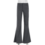 SHOPMOCHO Lucyever Grey Low Waisted Flared Pants Female Y2K High Street Retro Wide Leg Trousers Fashion Slim Pocket Office Lady Suit Pants
