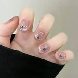 Shopmocho 24pcs Detachable Short Press on Nails Y2k rhinestone False Nails with Glue Ballet Sweet Cool Girls Artificial False Nails Tips
