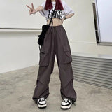 SHOPMOCHO American retro workwear casual pants women's summer versatile straight leg hanging feeling ankle tied pants loose wide leg pants
