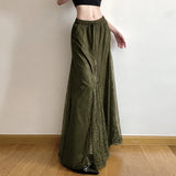 SHOPMOCHO Women Vintage Suede Nap Lace Patchwork Hem Zip Long Skirt Cyber Y2K Chic Drawstring Pocket A-line Skirts Lady Grunge Streetwear