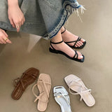 Shopmocho 2025 Summer Gladiator Women Sandals Fashion Elegant Narrow Band Clip Toe Shoes Ladies Comfort Flats Beach Sandalias