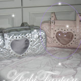 SHOPMOCHO Pink Transparent Pocket Japanese Itabag Rivet Design Lolita Shoulder Bag PU Leather Harajuku Pain Bags Y2k Sweet Handbags Girls
