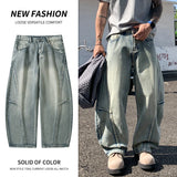 SHOPMOCHO Men's Baggy Lantern Wide Leg Jeans Vintage Washed Denim Pants Loose Streetwear Casual Trousers for Spring Autumn Daily Outdoor