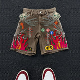 SHOPMOCHO Embroidered Shorts Y2K Streetwear Man Woman Clothing Harajuku Hip Hop Baggy Denim Gym Shorts Gothic Summer Basketball Shorts