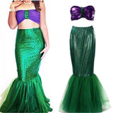 Shopmocho Women's Stage Performance Clothing Set, Strapless Mermaid Bra Tube Tops + Fish Scale Print Fishtail Skirt, S/M/L/XL/2XL