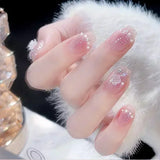 Shopmocho 24pcs Detachable Short Press on Nails Y2k rhinestone False Nails with Glue Ballet Sweet Cool Girls Artificial False Nails Tips