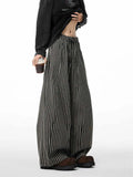 Shopmocho Women's Black Gothic Striped Long Pants Baggy Sweatpants Harajuku Y2k Emo Vintage Oversize Trousers Japanese 2000s Style Clothes