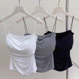 SHOPMOCHO Y2K Sexy Tank Tops Women Spaghetti Strap Crop Top With Bra Bodycon Sleeveless Cami Tube Top Basic Camisole Tees Korean Clothes