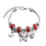 SHOPMOCHO New Butterfly Pendant 5 Color Rhinestone Snake Chain Bangle Lobster Buckle Adjustable Charm Woman Beaded Bracelet Jewelry Gift
