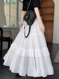 SHOPMOCHO White Tiered Ruffle Hem Skirt 2025 - High Waist Flowy A-Line Maxi Skirt, Summer Chiffon Layered Skirt with Pleats