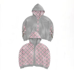 Shopmocho Y2K Vintage Cherry Blossom Embroidery Zipper Hoodie Harajuku Loose Reversible Simple Grid Jacket Men Women Pink Coat Streetwear