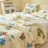 SHOPMOCHO Winter Cartoon Printed Lamb Wool Blanket Thick and Warm Coral Fleece Blanket for Office Napping Fluffy Soft Plush Bedspread