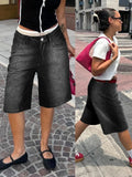Shopmocho Y2K Ombre Wash Gradient Loose Edition Streetwear knee-length denim shorts Jorts, women's jeans and clothing