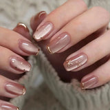 SHOPMOCHO 24Pcs Cat’s Eye Leopard Print Press on Fake Nails Mid-length Ballet False Nails with Rhinestone Detachable Full Cover Nail Tip