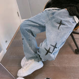 SHOPMOCHO Prints Jeans Men 2026 New Streetwear Baggy Wide Leg Jeans Korean Fashion Drapes Straight Casual Loose Denim Cargo Pants
