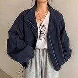 Shopmocho ChicAutumnSimpleVintage Women's Long Sleeve Jacket Loose Fit Casual Versatile Turtle Neck Foldable Design Half Polo Jacket