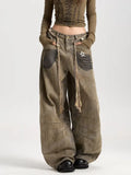 SHOPMOCHO 2025 American Retro Y2K Style Distressed Khaki Baggy Pleated Women's Jeans Pants Woman Clothing Wide Leg Cotton Long Trousers