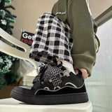 SHOPMOCHO Black White Mixed Colors Couple Casual Sneakers Novelly Reflective Thick Sole Lace-Up Walking Shoes Breathable Women Men Shoes