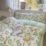 Shopmocho Pink Floral Bedding Set Soft Ins Single Double Queen Size Duvet Cover Flat Sheet Pillowcase Girls Home Totel Bed Linens