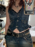Shopmocho Women's Denim Vest Slim Fit European American Cross Border Trade Goods Smooths Your Silhouette Dense Fabric Vest