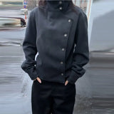 SHOPMOCHO Y2K Harajuku Retro Functional Style Slant Collar Jacket Men Women Gothic Stand Collar Easy Jacket Street Fashion Black Jacket