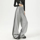SHOPMOCHO Women Stripe Chic Straight Pant Autumn Spring Retro Sports Sweatpants High Waist Color Blocked Trouseres Lady Casual Streetwear