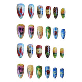 Shopmocho 24pcs Cute Cartoon Fake Nail Tips Oil Painting Series Printed Almond Press On Nail Sweet Cool Charming False Nail For Spicy Girl