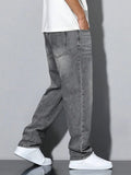 SHOPMOCHO Men's straight skinny grey jeans, straight and simple design, suitable for daily wear in all seasons