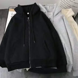 SHOPMOCHO Korean Fashion Simple Gray Double Sided Oversized Zipper Hoodie Women Y2K New Harajuku Gothic Casual Joker Couple Sweatshirt