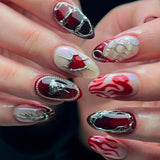 SHOPMOCHO 24pcs Golden Lines Patterns False Nails Dark Purple Blush French Fake Nails for Spice Girls Sweet Cool Almond Ins Nails Press On